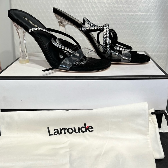 NEW Larroude Gloria Disco Sandal In Black Suede and Vinyl Size 6 - Picture 2 of 10